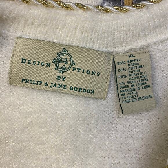 Design Options by Philip and Jane Gordon White Nativity Cardigan Sweater Size XL - Picture 2 of 6